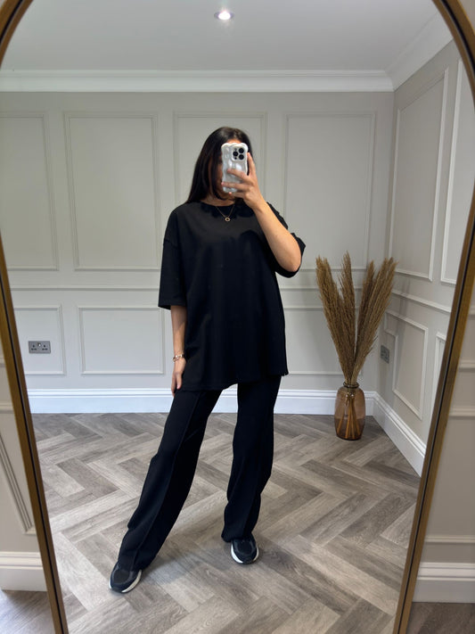 Black Oversized Tee Lounge Set