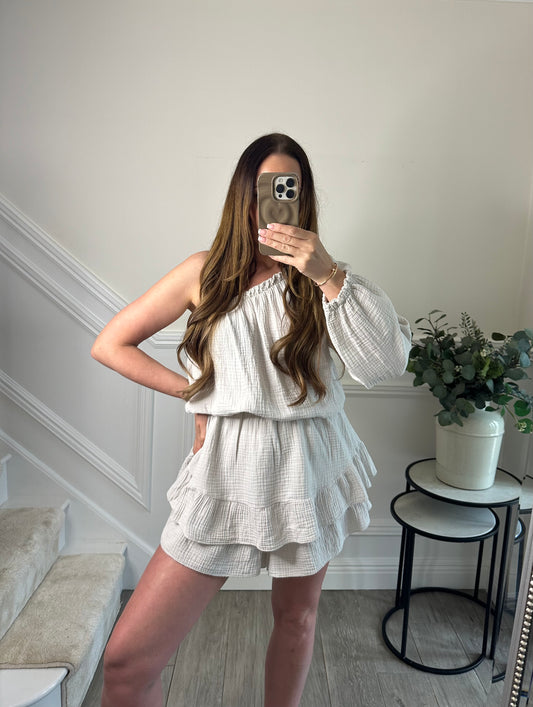 Cream One Shoulder Playsuit