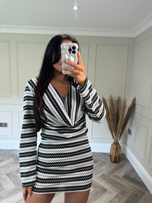 Black and White Scoop Neck Skirt Co-Ord