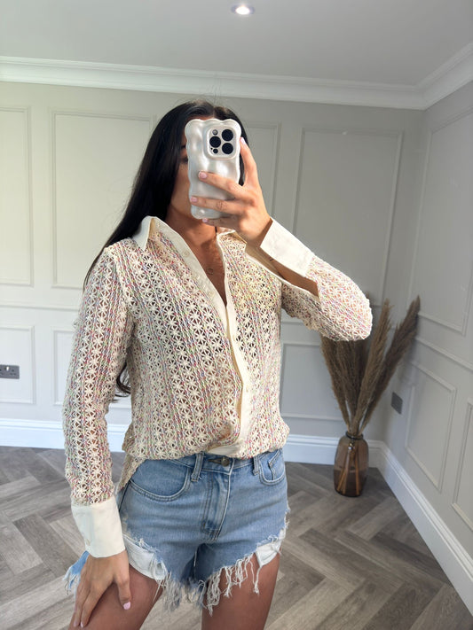 Crochet cream shirt