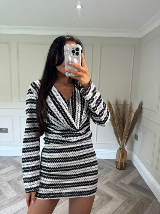 Black and White Scoop Neck Skirt Co-Ord