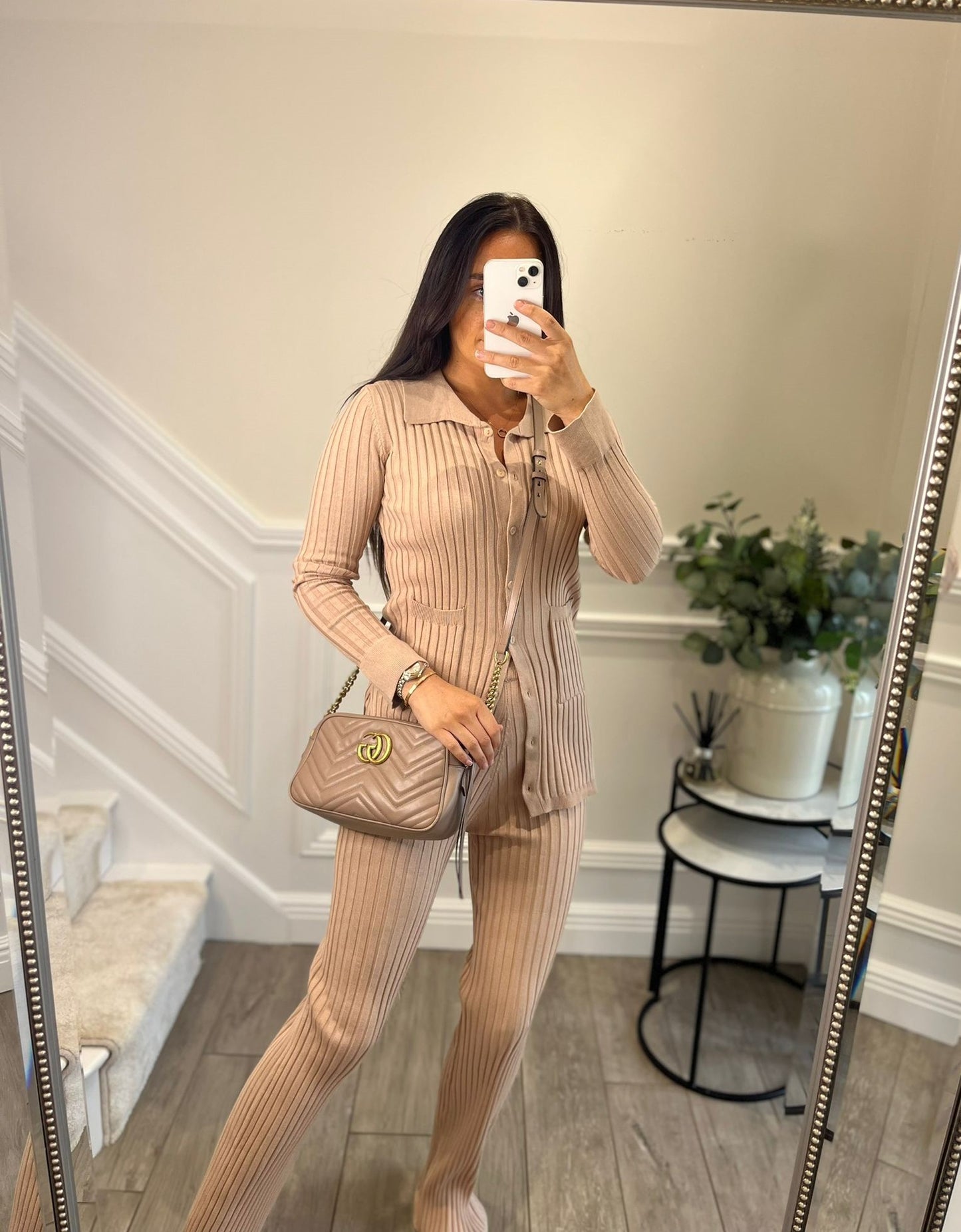 Taupe Ribbed Button Up Lounge Set